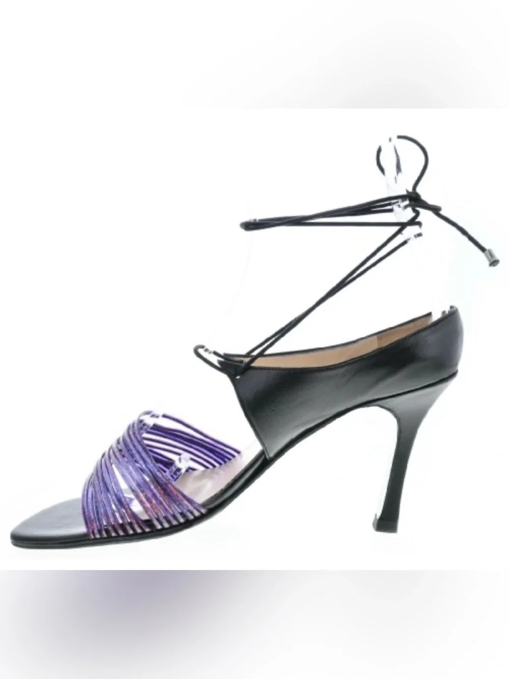 CHANEL Black Purple Tie Stiletto Heels 38 8